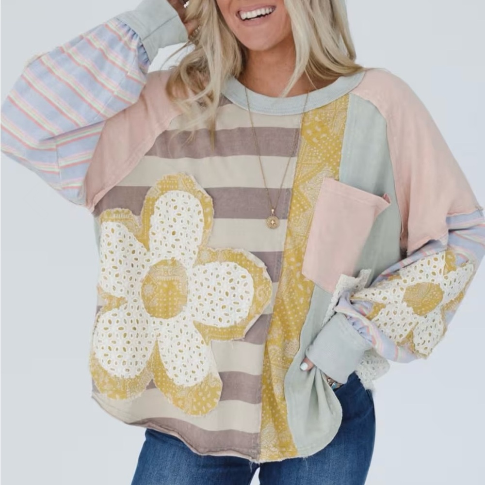 Oli & Hali Daisy Darling Patchwork Top. Long Sleeve Top. Size M.